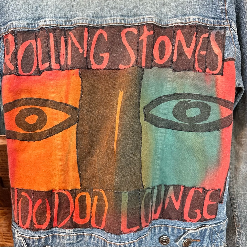 Upcycled Denim Jacket With Rolling Stones Voodoo Lounge Design - Picture 7 of 13
